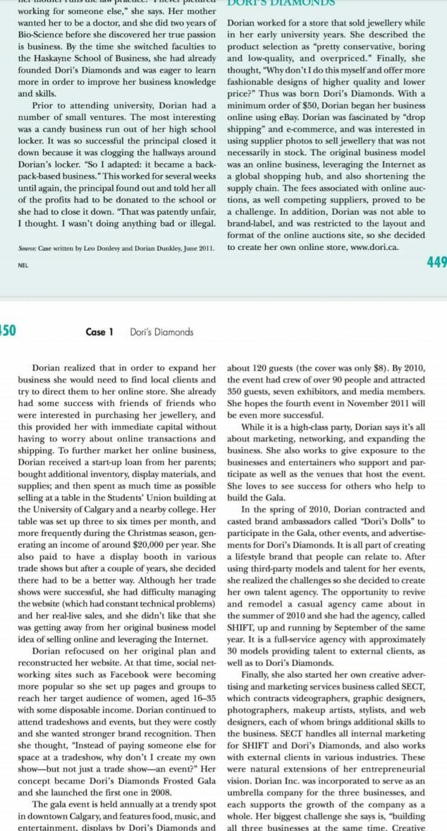 please answer question number 3 Dori's Diamonds