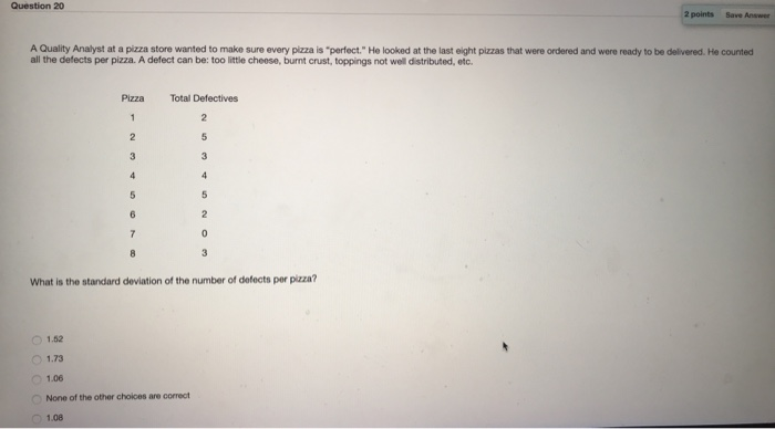 Question 20 2 points Save Answer A Quality