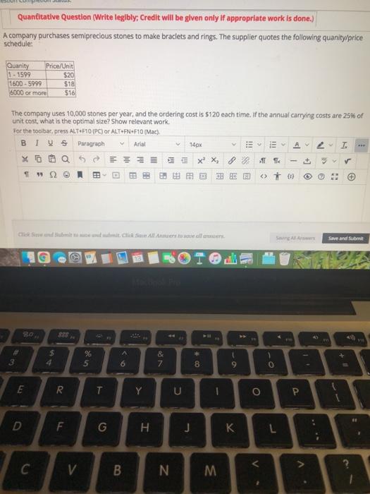 Quantitative Question (Write legibly; Credit will