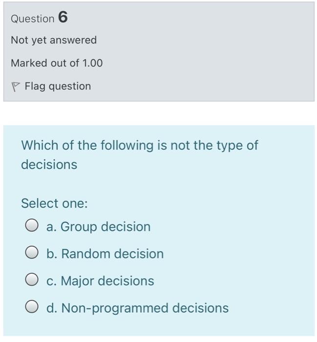 Question 6 Not yet answered Marked out of 1.00 P