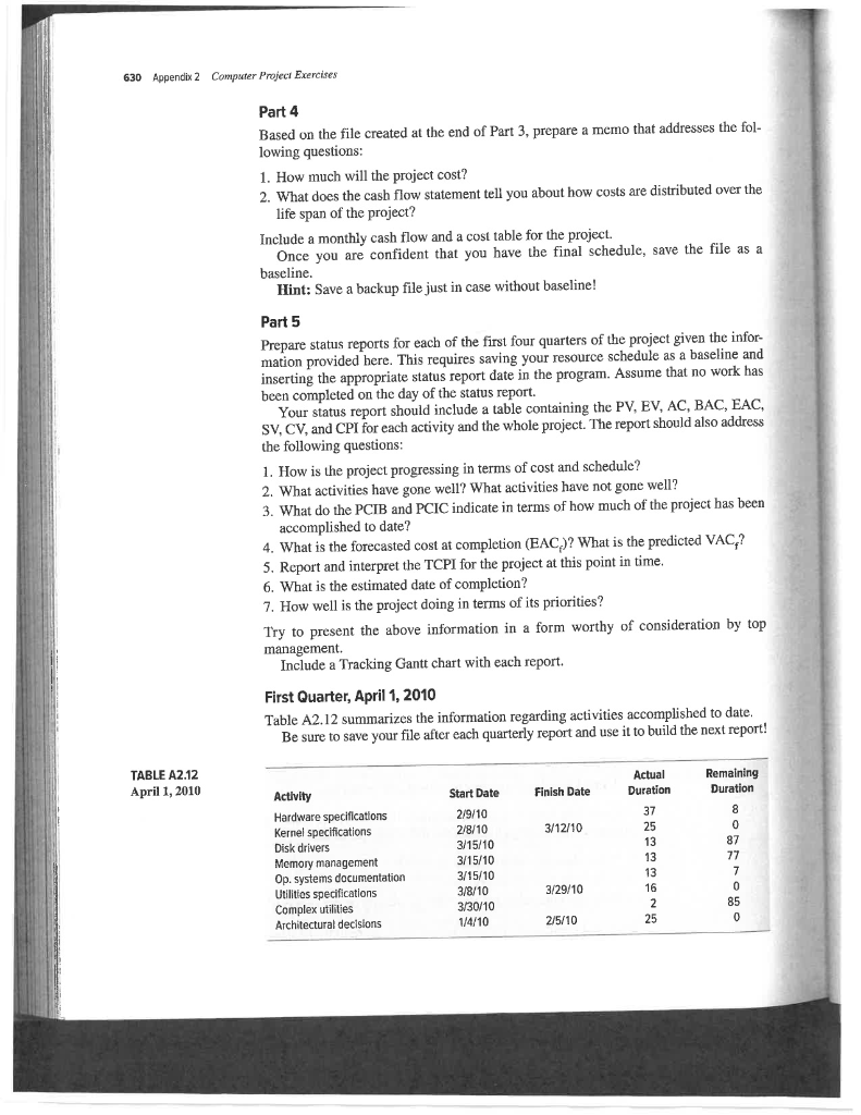 626 Appendix 2 Computer Project Exercises Part B