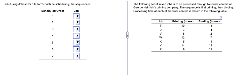 a-b) Using Johnson's rule for 2-machine