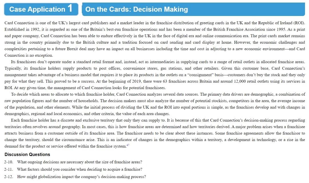 Case Application 1 On the Cards: Decision Making