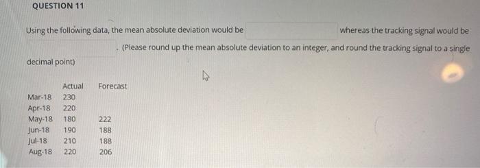 QUESTION 11 Using the following data, the mean