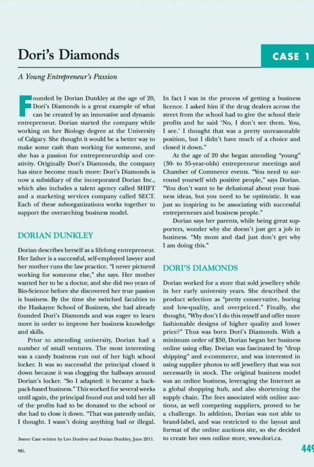 please answer question no. 2 Dori's Diamonds CASE