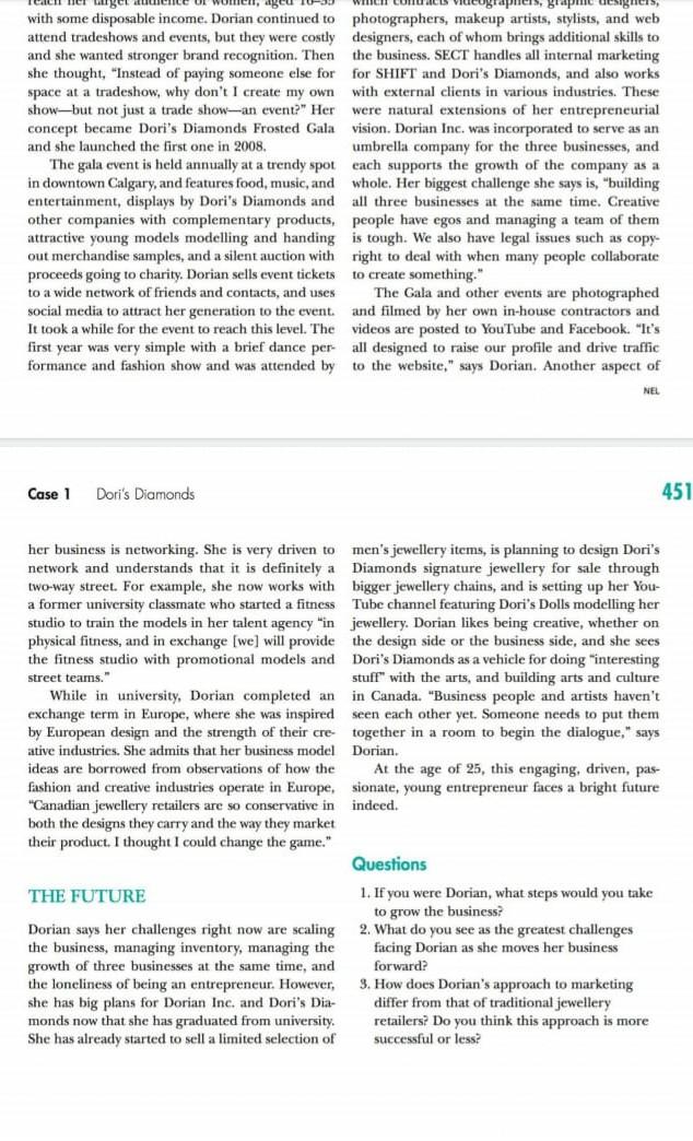 please answer question no. 2 Dori's Diamonds CASE