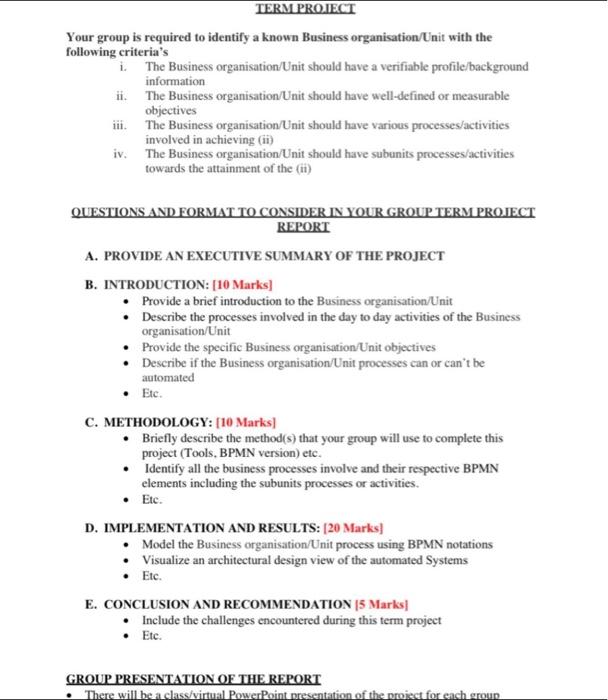 TERM PROJECT Your group is required to identify a