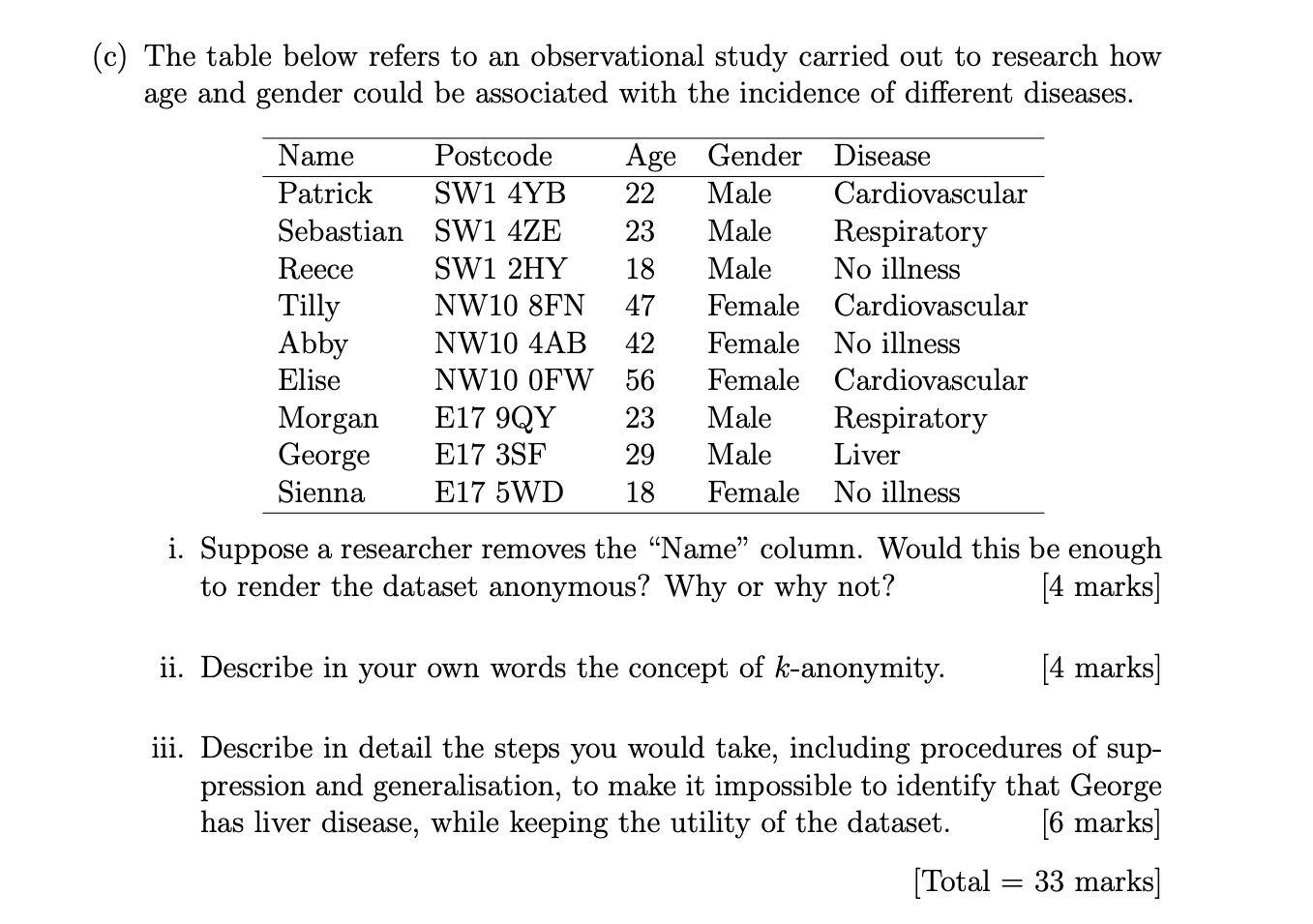 (c) The table below refers to an observational