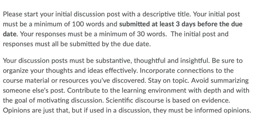 Please start your initial discussion post with a