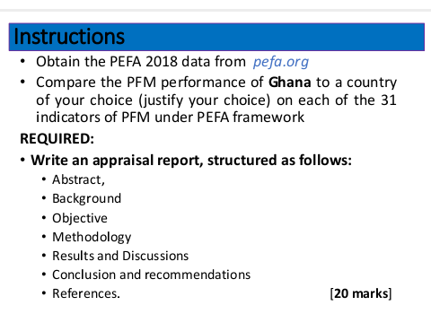 Instructions Obtain the PEFA 2018 data from