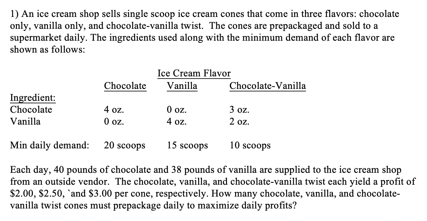 use excel solver to solve please 1) An ice cream
