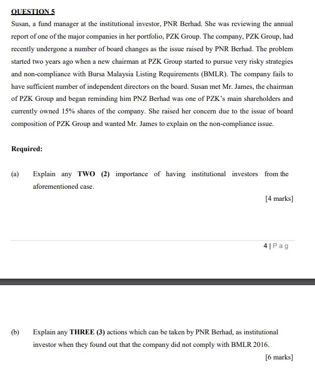 QUESTION 5 Susan, a fund manager at the