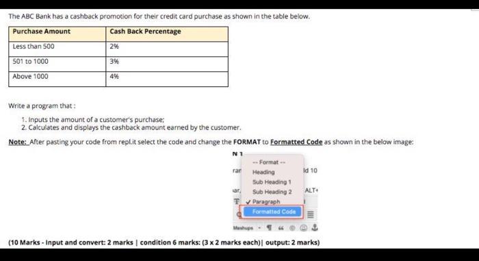 The ABC Bank has a cashback promotion for their