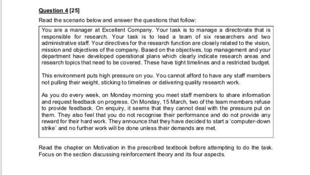 Question 4 (25) Read the scenario below and