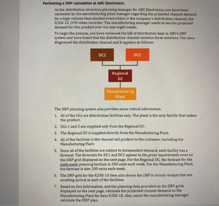 Performing a DRP calculation at ABC Electronics.