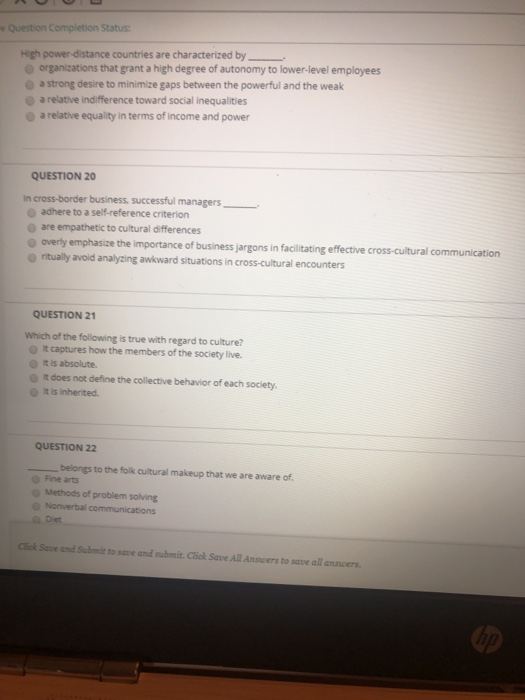 Question Completion Status: High power distance