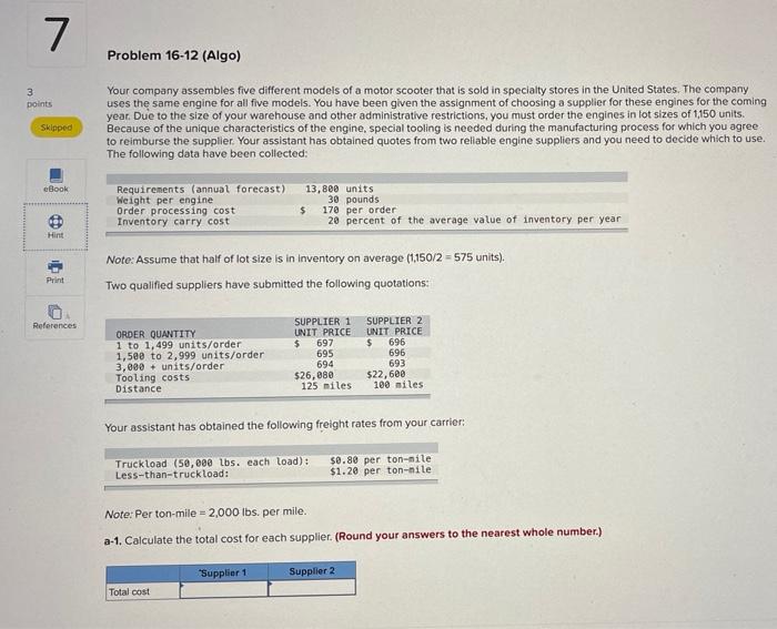 please help solve thank you 7 Problem 16-12