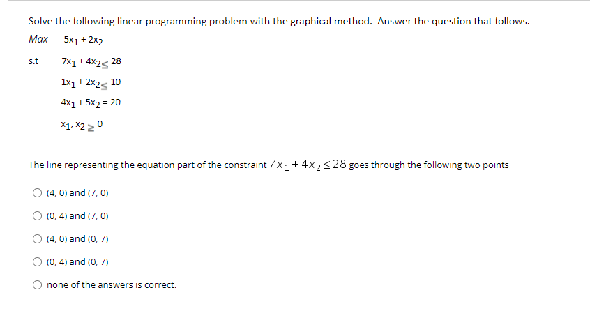 s.t Solve the following linear programming
