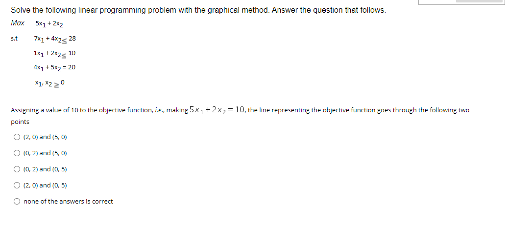 s.t Solve the following linear programming