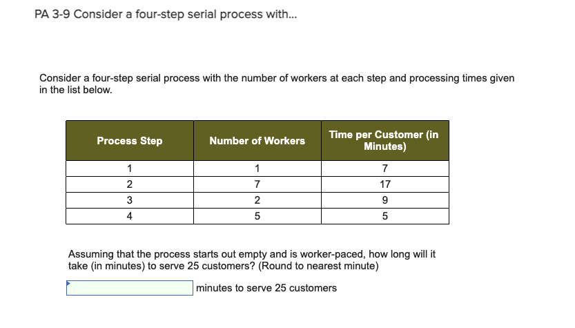 consider a four step serial process PA 3-9
