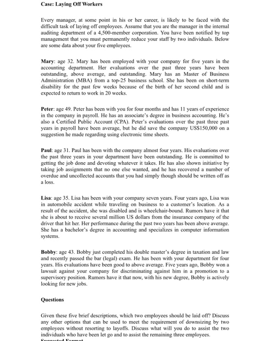 Case: Laying Off Workers Every manager, at some