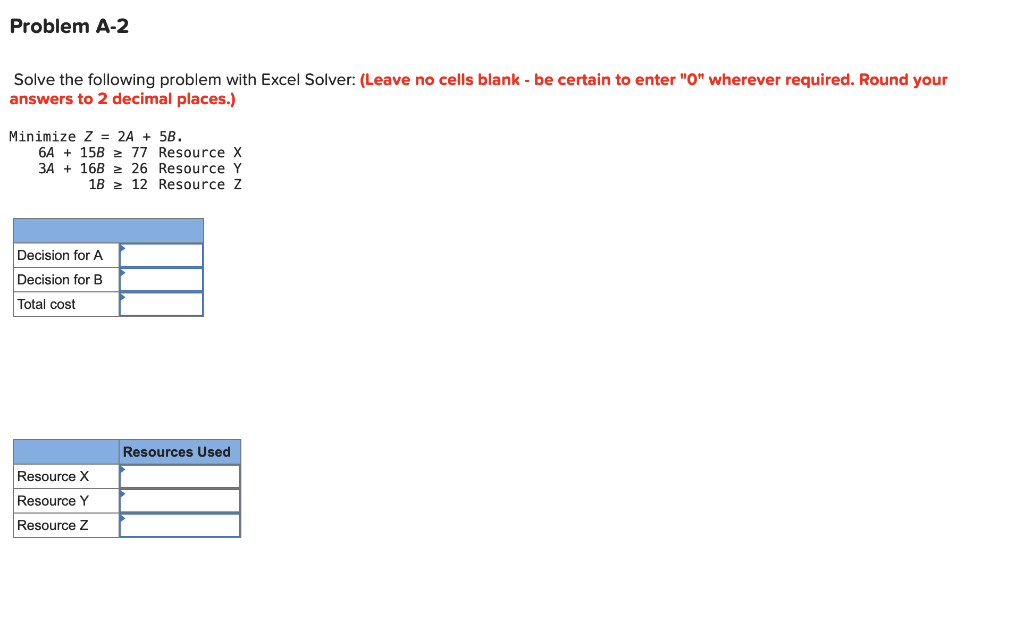 Problem A-2 Solve the following problem with