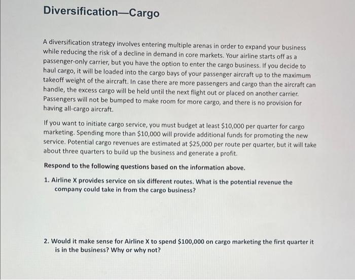 Diversification-Cargo A diversification strategy