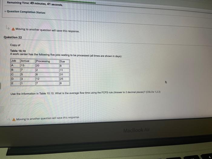 Remaining Time: 49 minutes, 41 seconds. Question