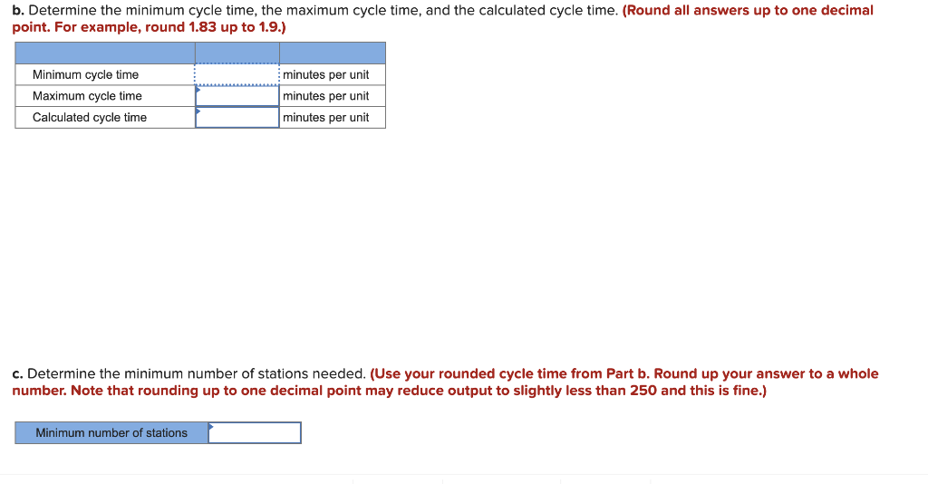 b. Determine the minimum cycle time, the maximum
