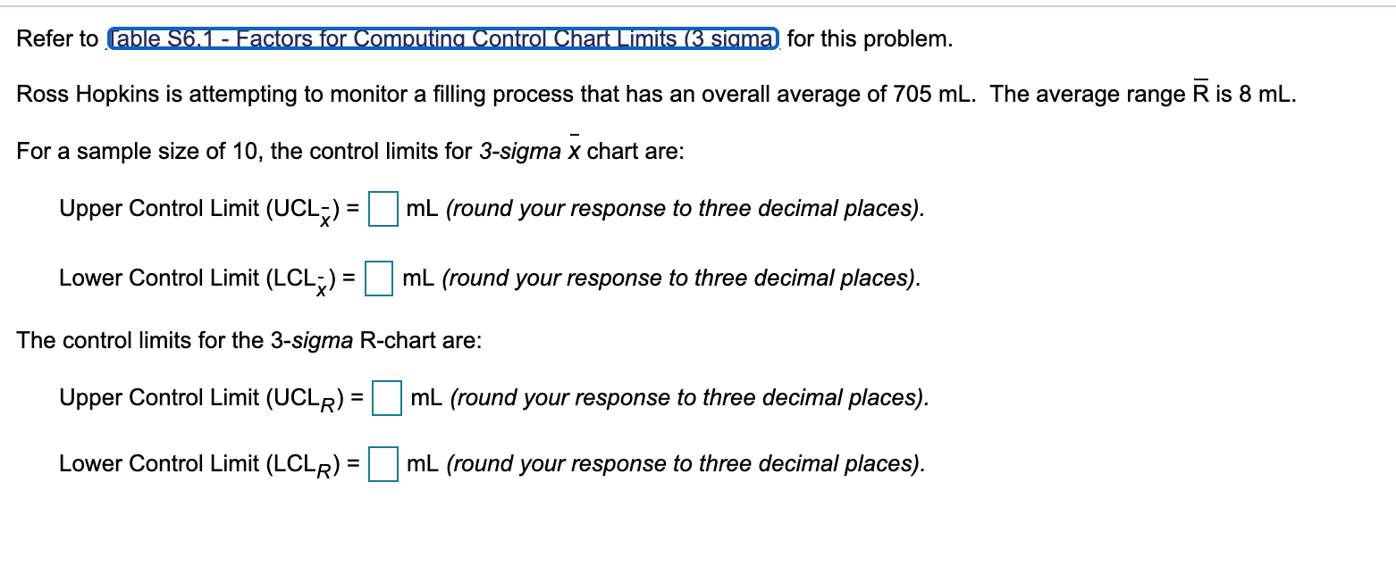 Refer to able 56.1 - Factors for Computing