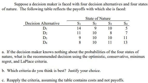 Suppose a decision maker is faced with four