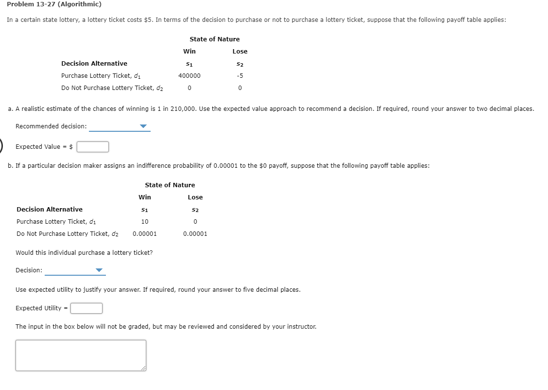 Problem 13-27 (Algorithmic) In a certain state