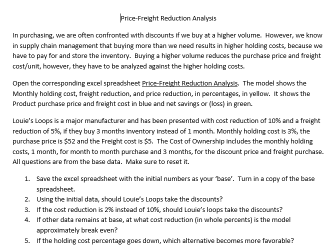 Price-Freight Reduction Analysis In purchasing,