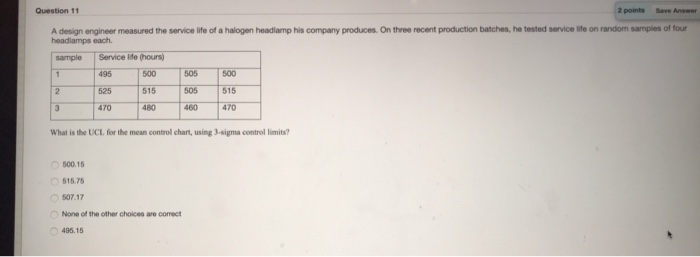 Question 11 2 points Save Answer A design