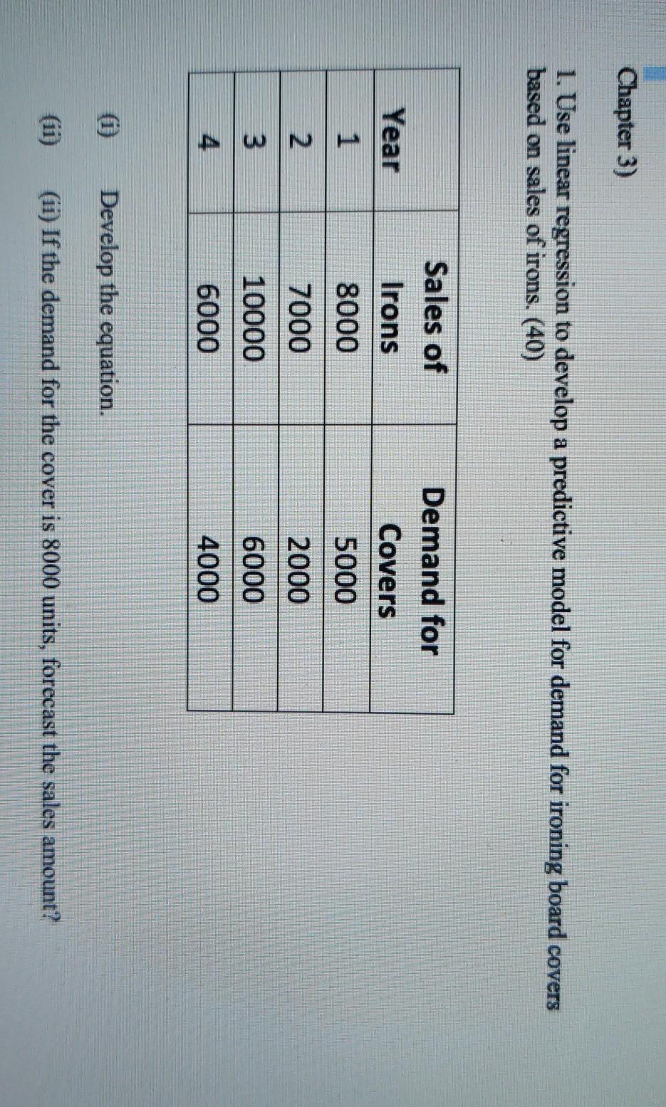 Chapter 3) 1. Use linear regression to develop a