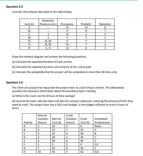 Question 2.2 Below is a network diagram that