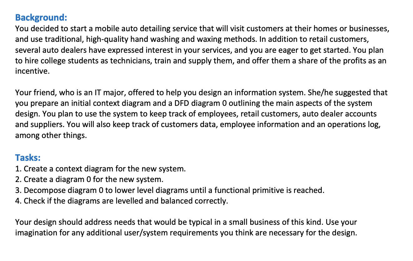 1. Create a context diagram for the new system.