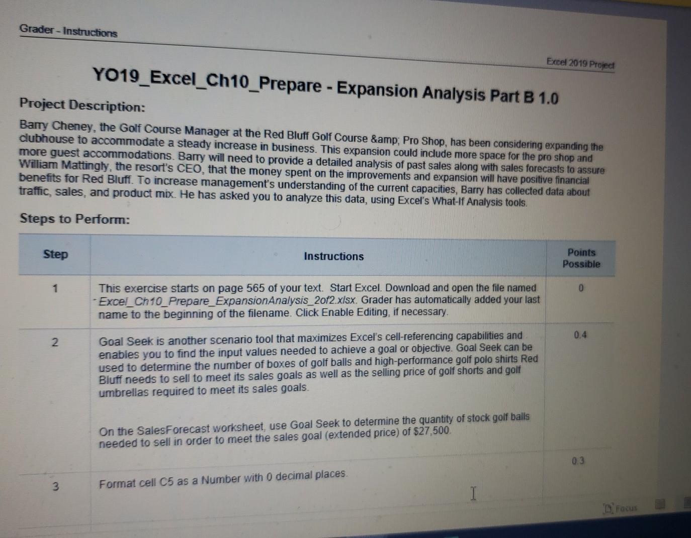 Grader - Instructions Excel 2019 Project