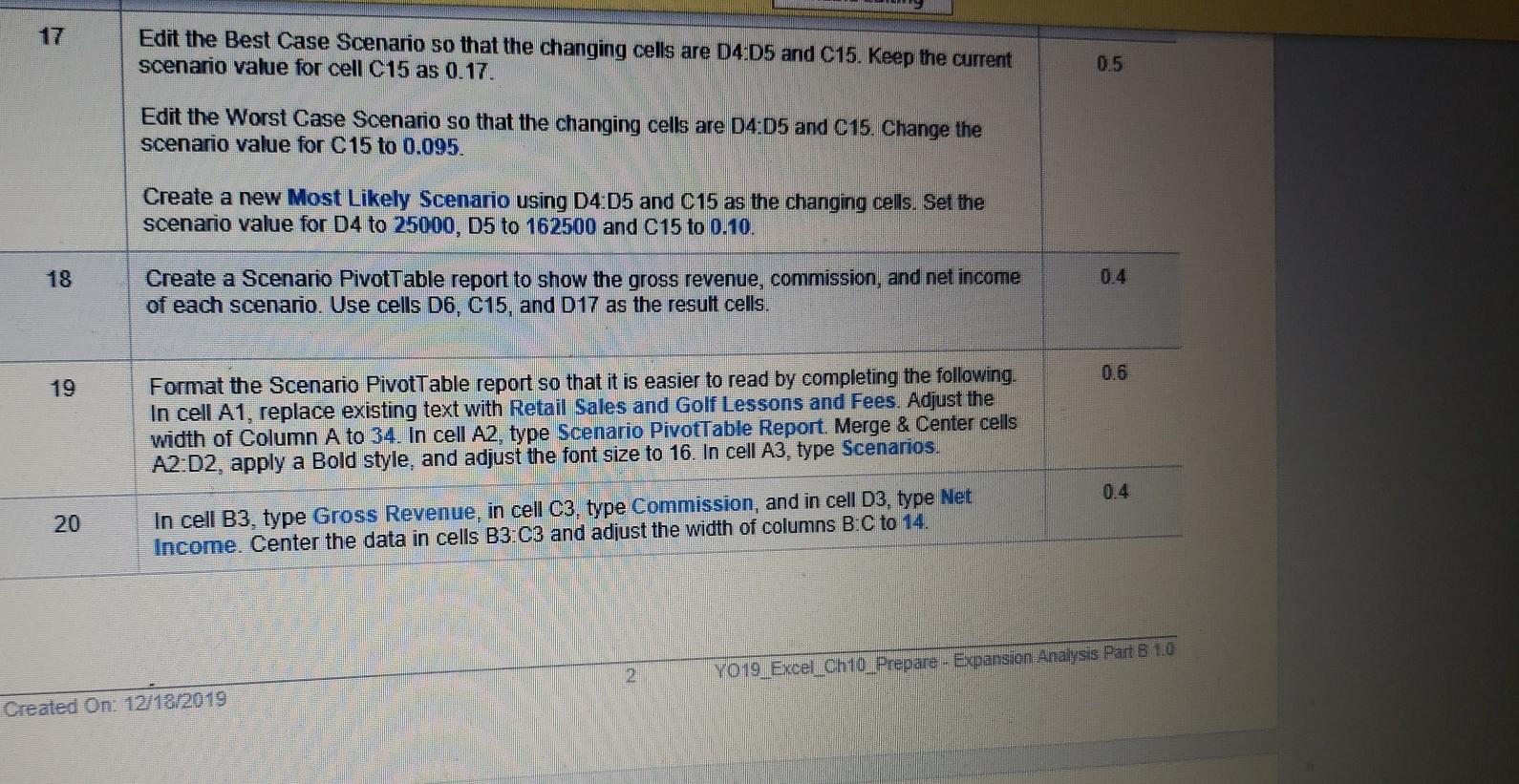 Grader - Instructions Excel 2019 Project