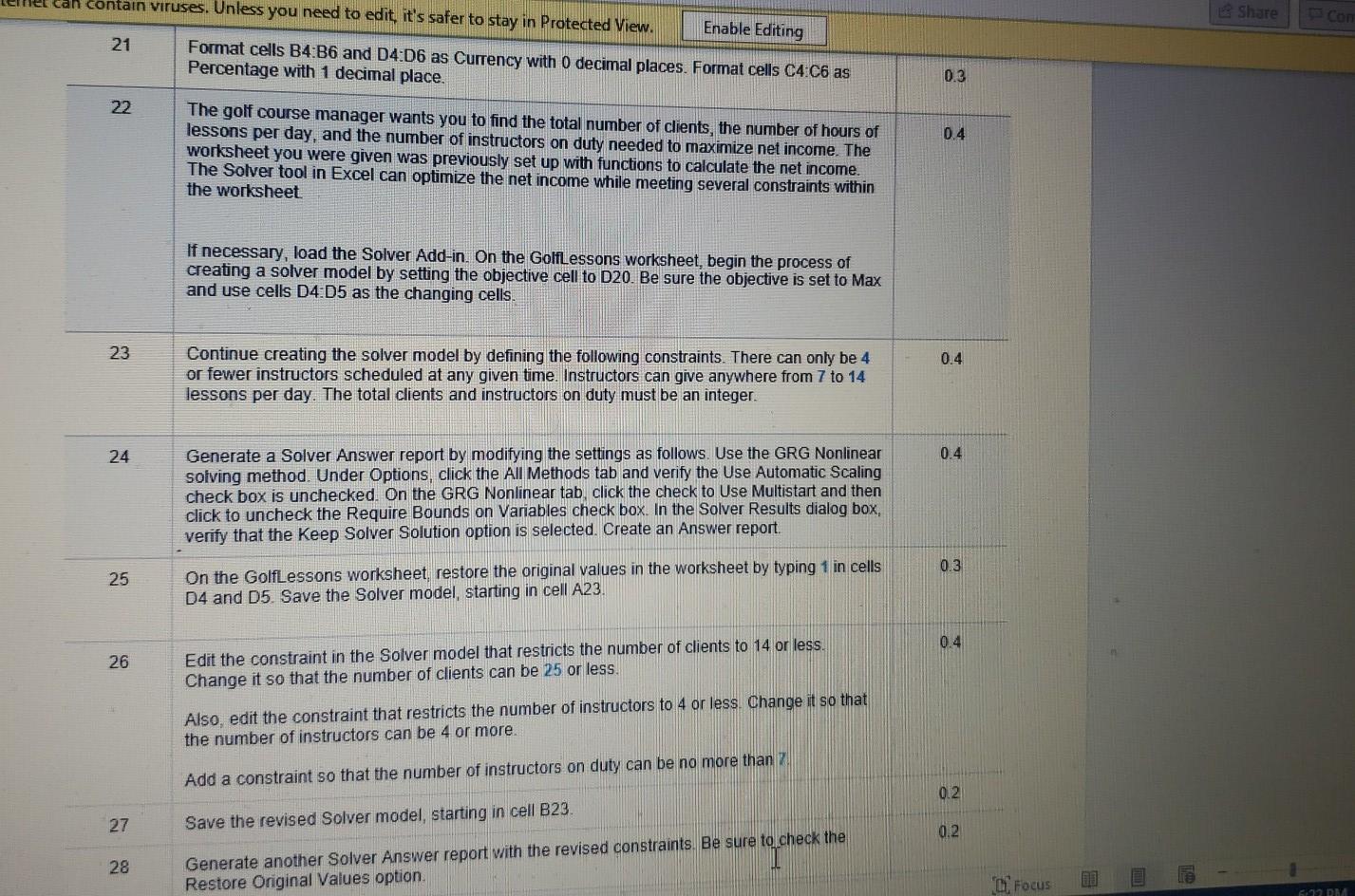 Grader - Instructions Excel 2019 Project