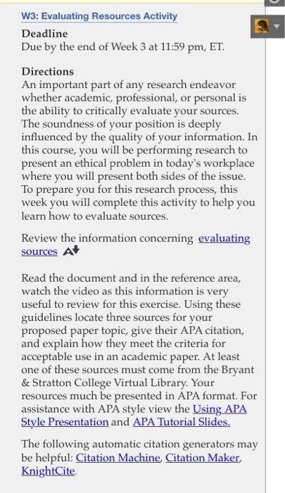 I need to format three reliable resources on my