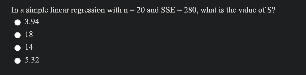 In a simple linear regression with n= 20 and SSE