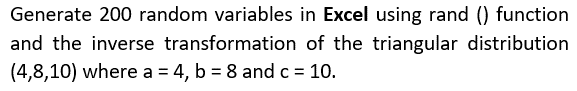 Generate 200 random variables in Excel using rand