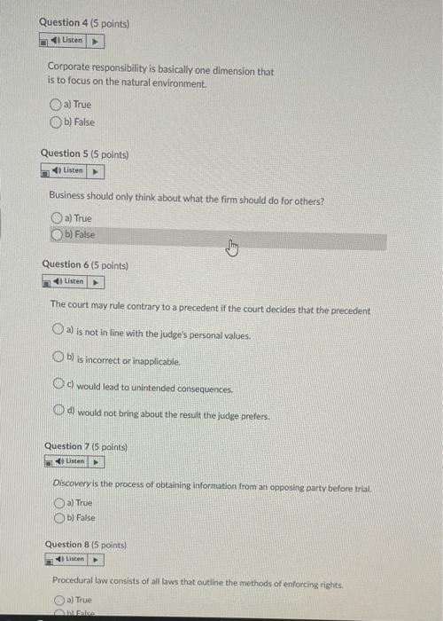 Question 4 (5 points) Listen Corporate