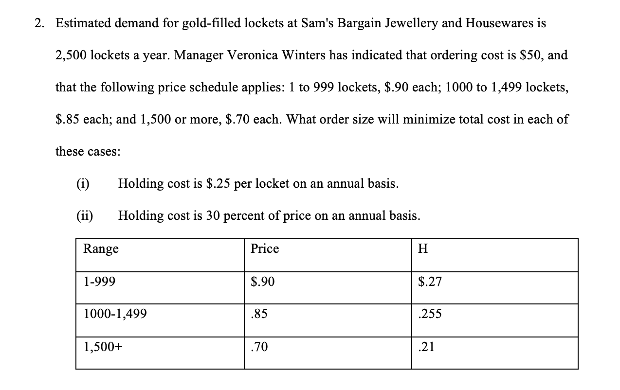 2. Estimated demand for gold-filled lockets at