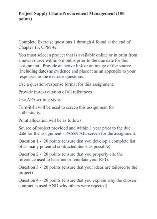 Project Supply Chain/Procurement Management (100