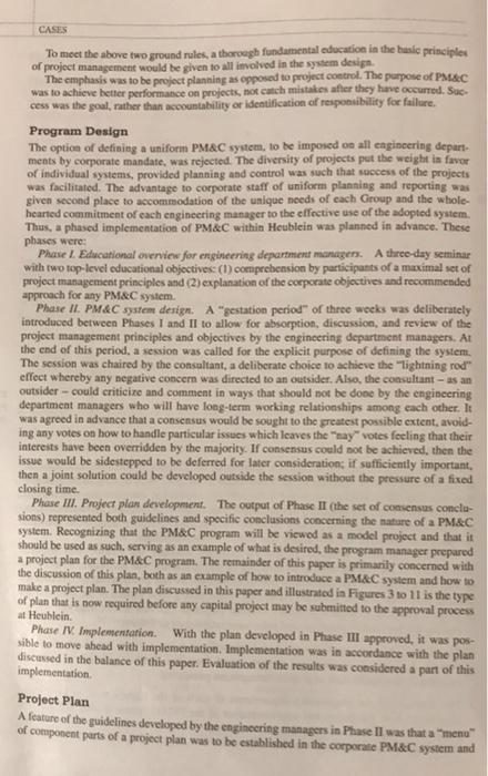 question is at the end CASES Heublein: Project