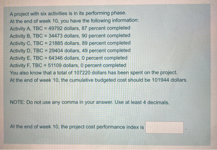 A project with six activities is in its