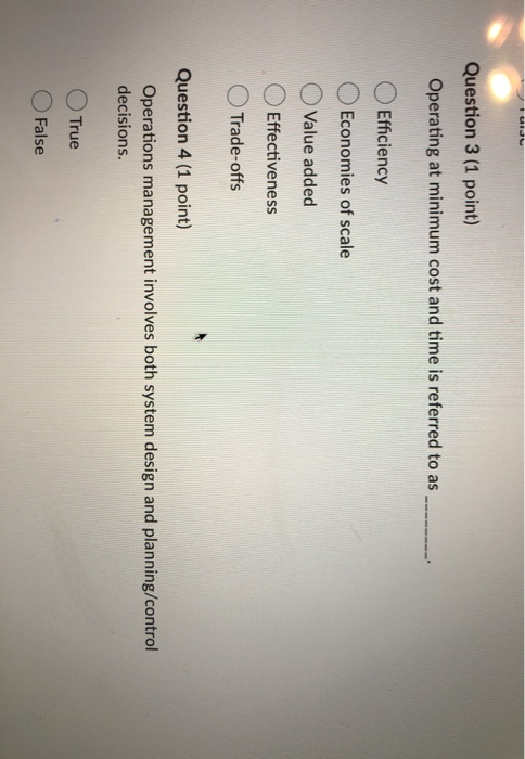 Question 3 (1 point) Operating at minimum cost