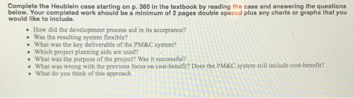 question is at the end CASES Heublein: Project